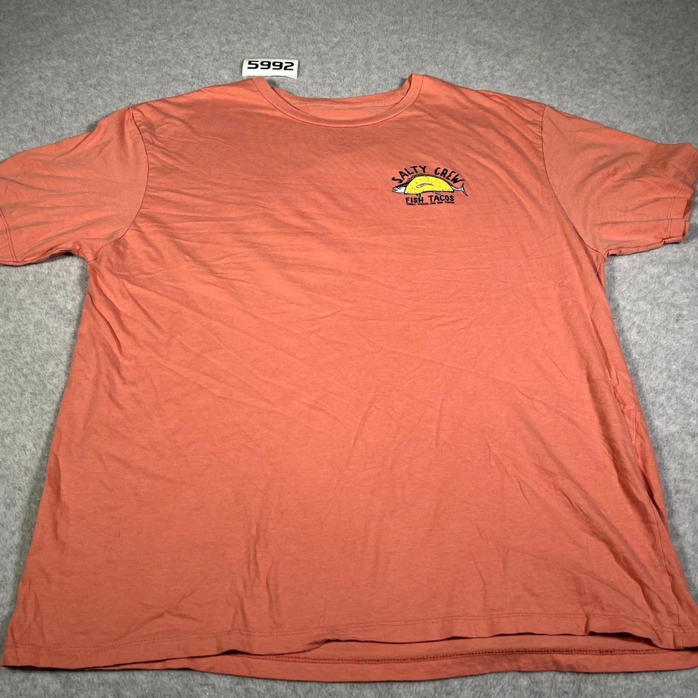 Salty Crew T Shirt Mens 2XL Orange Cotton Fish Tacos Graphic Print Crew Neck